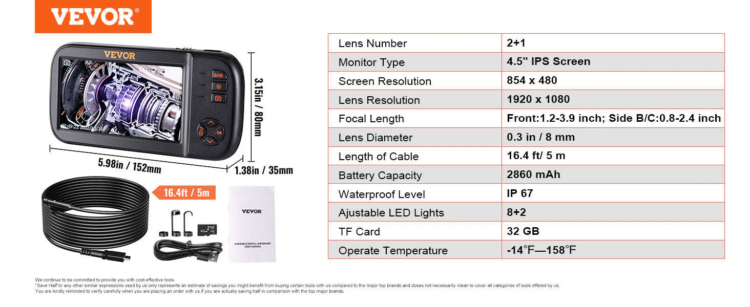 Triple Lens Borescope Camera 1080P with 4.5" Screen & 16.4ft Cable - Image 19