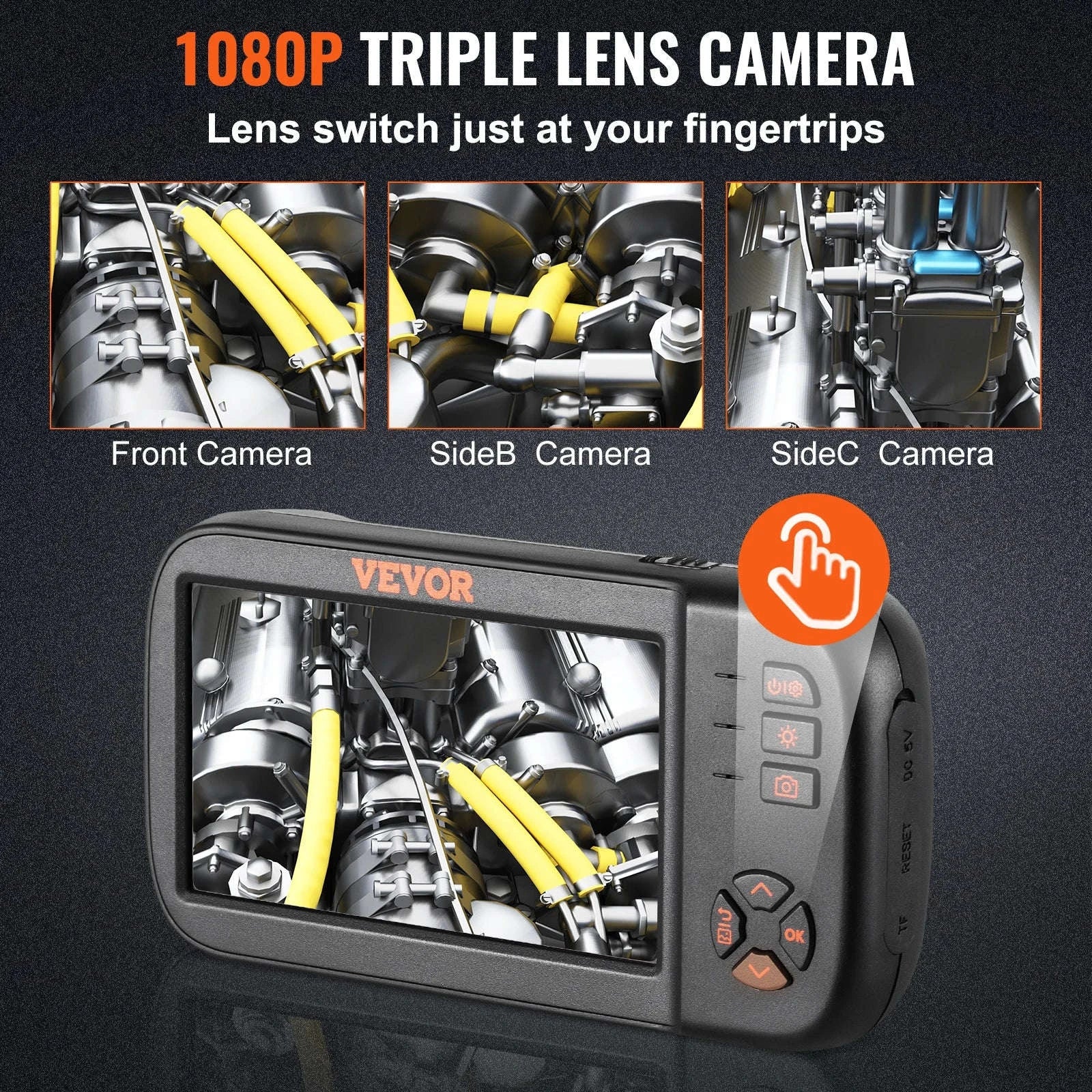 Triple Lens Borescope Camera 1080P with 4.5" Screen & 16.4ft Cable - Image 3
