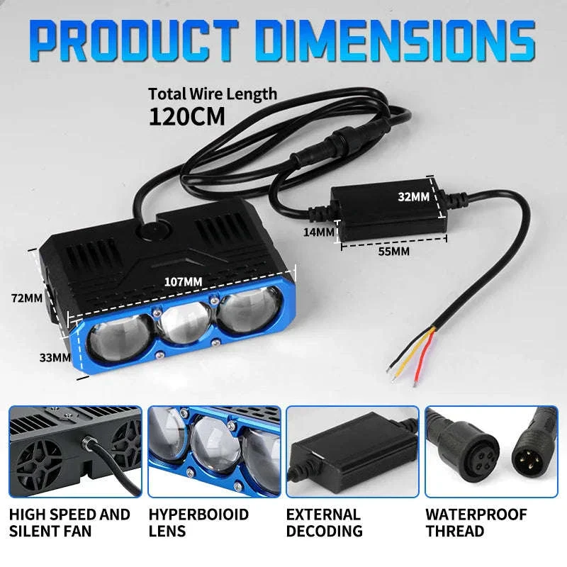 Triple Lens LED Spotlight Headlight for Car Motorcycle SUV ATV - Image 6