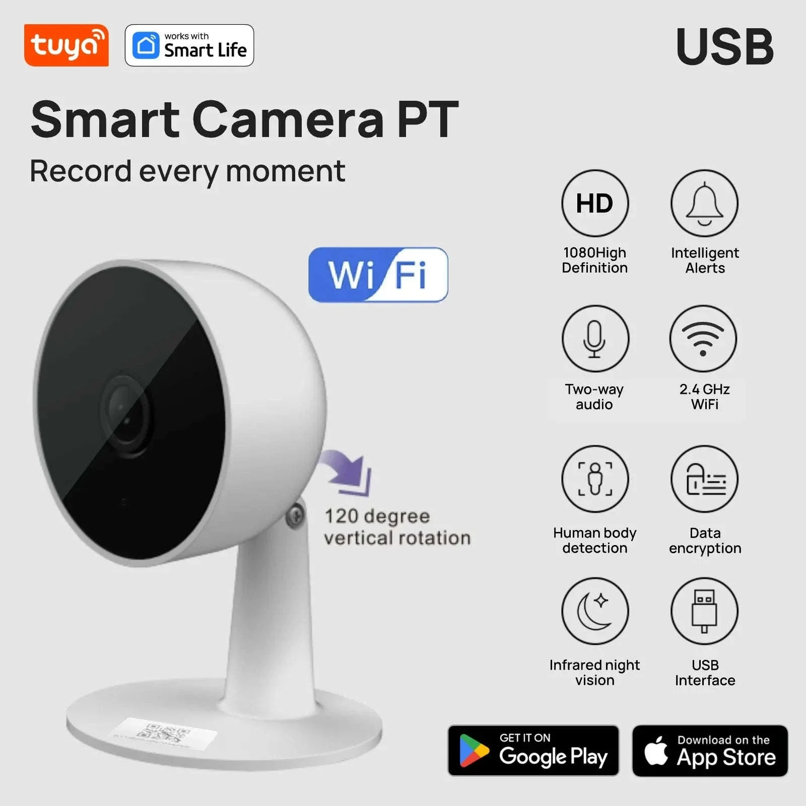Tuya Smart 1080p Wi‑Fi Indoor Security Camera, 2MP - Image 2