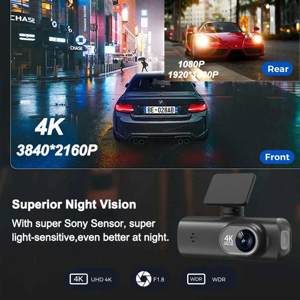 4K WiFi Dual Lens Dash Cam with GPS and Parking Monitor - Image 3