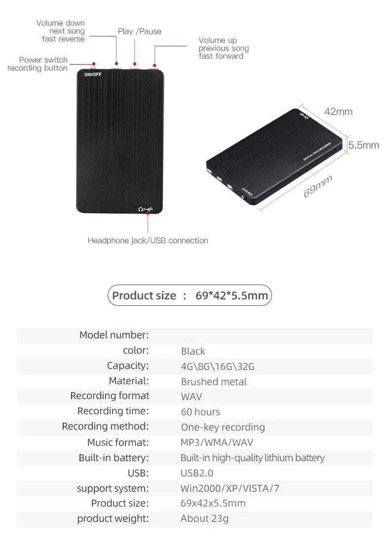 Ultra-Thin Voice Activated Recorder Card with 60H Recording - Image 17