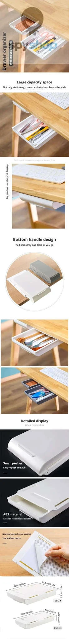 Under-Desk Storage Drawer with Adhesive Mount - Image 7
