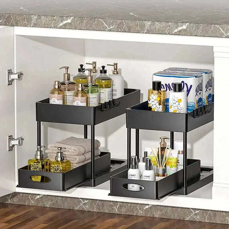 Under Sink Storage Organizer with 2-Tier Pull-Out Drawers - Image 24
