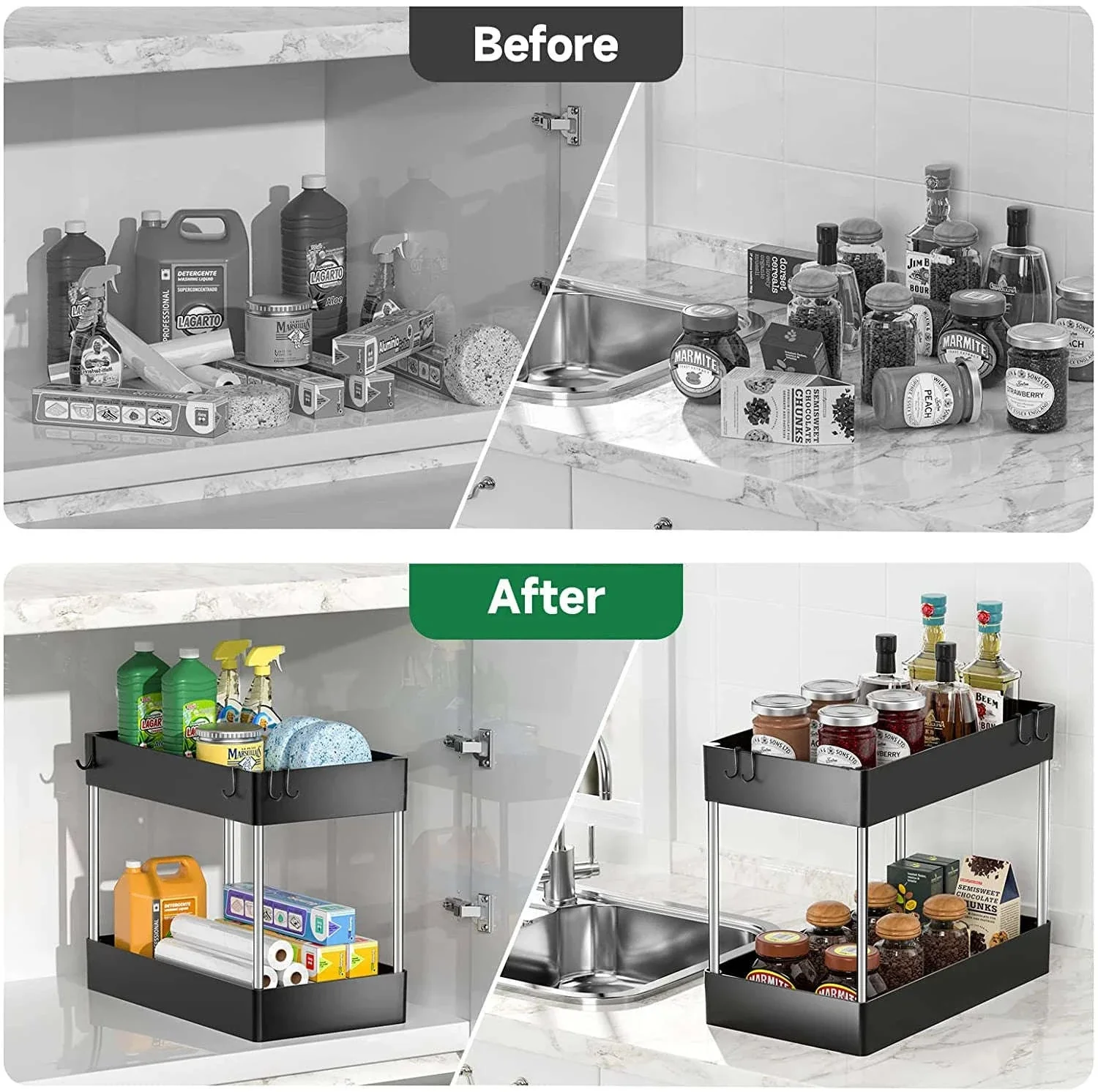Under Sink Storage Organizer with 2-Tier Pull-Out Drawers - Image 5
