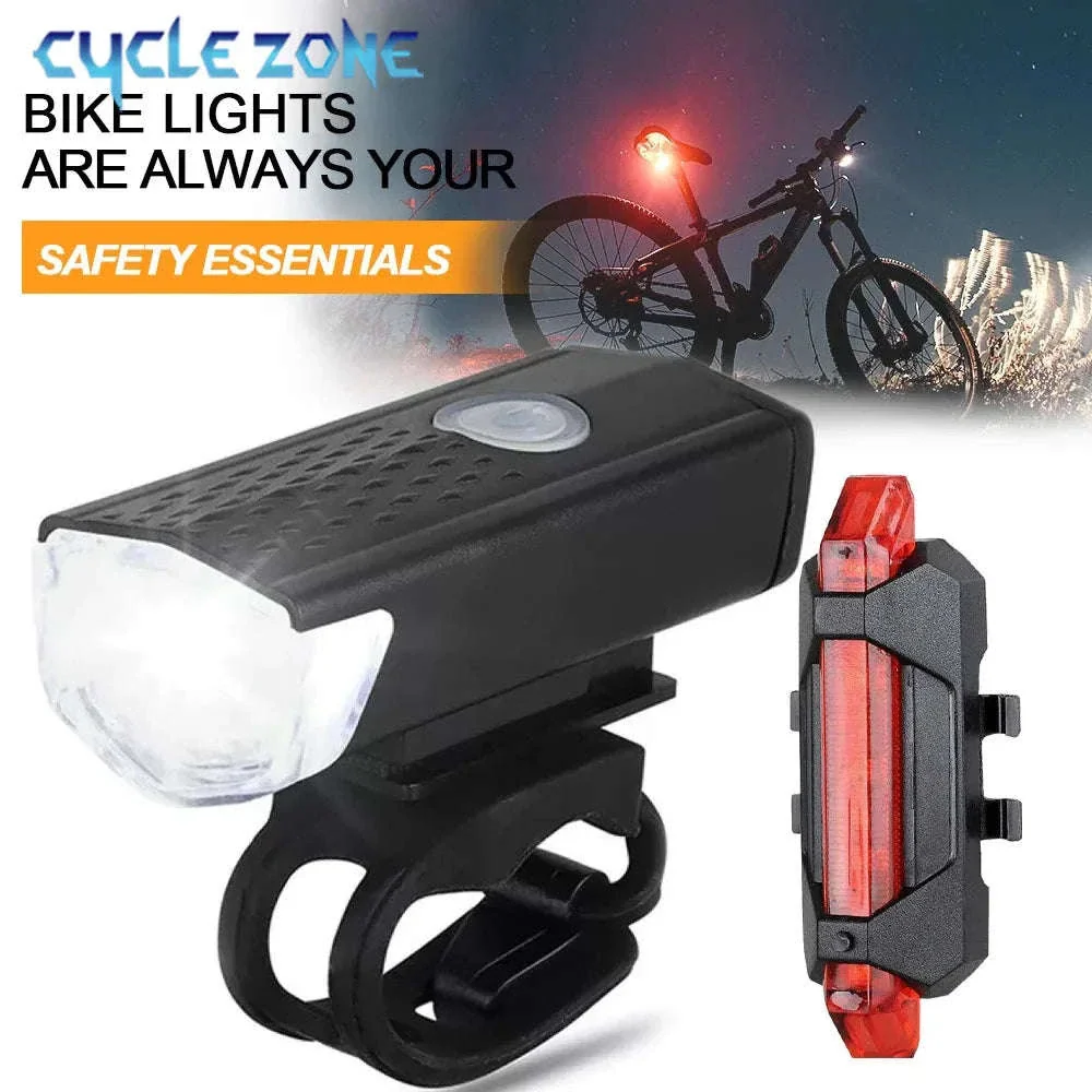 USB Rechargeable Front and Rear Bike Light Set