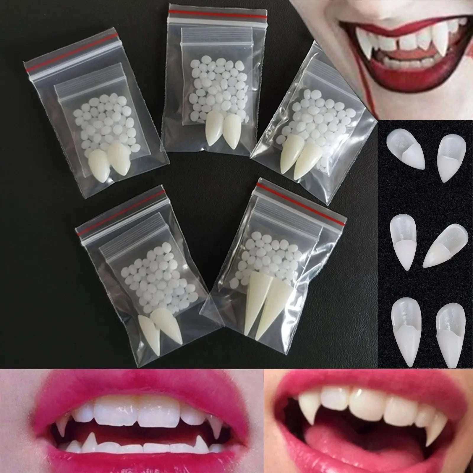Vampire Teeth Fangs with Moldable Glue for Halloween Cosplay