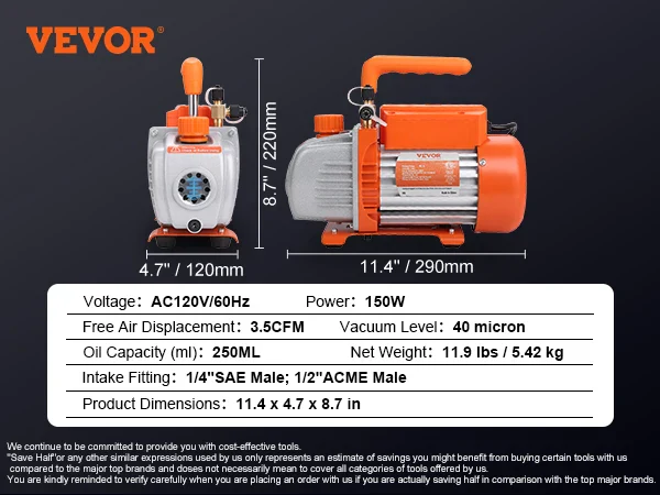 HVAC Vacuum Pump 1 & 2 Stage 3.5–7 CFM AC120V Refrigeration Tool - Image 33