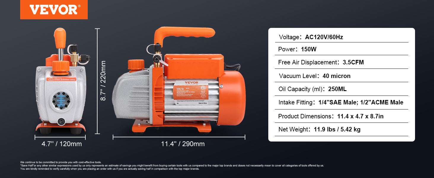 VEVOR HVAC Vacuum Pump 3.5–7 CFM 1 & 2 Stage AC120V - Image 27
