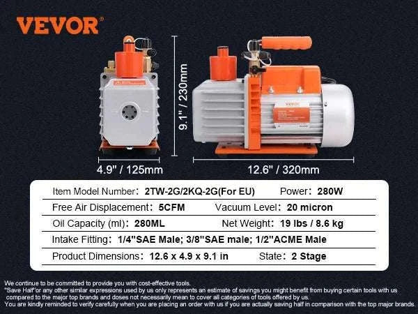 VEVOR HVAC Vacuum Pump 3.5–7 CFM 1 & 2 Stage AC120V - Image 33