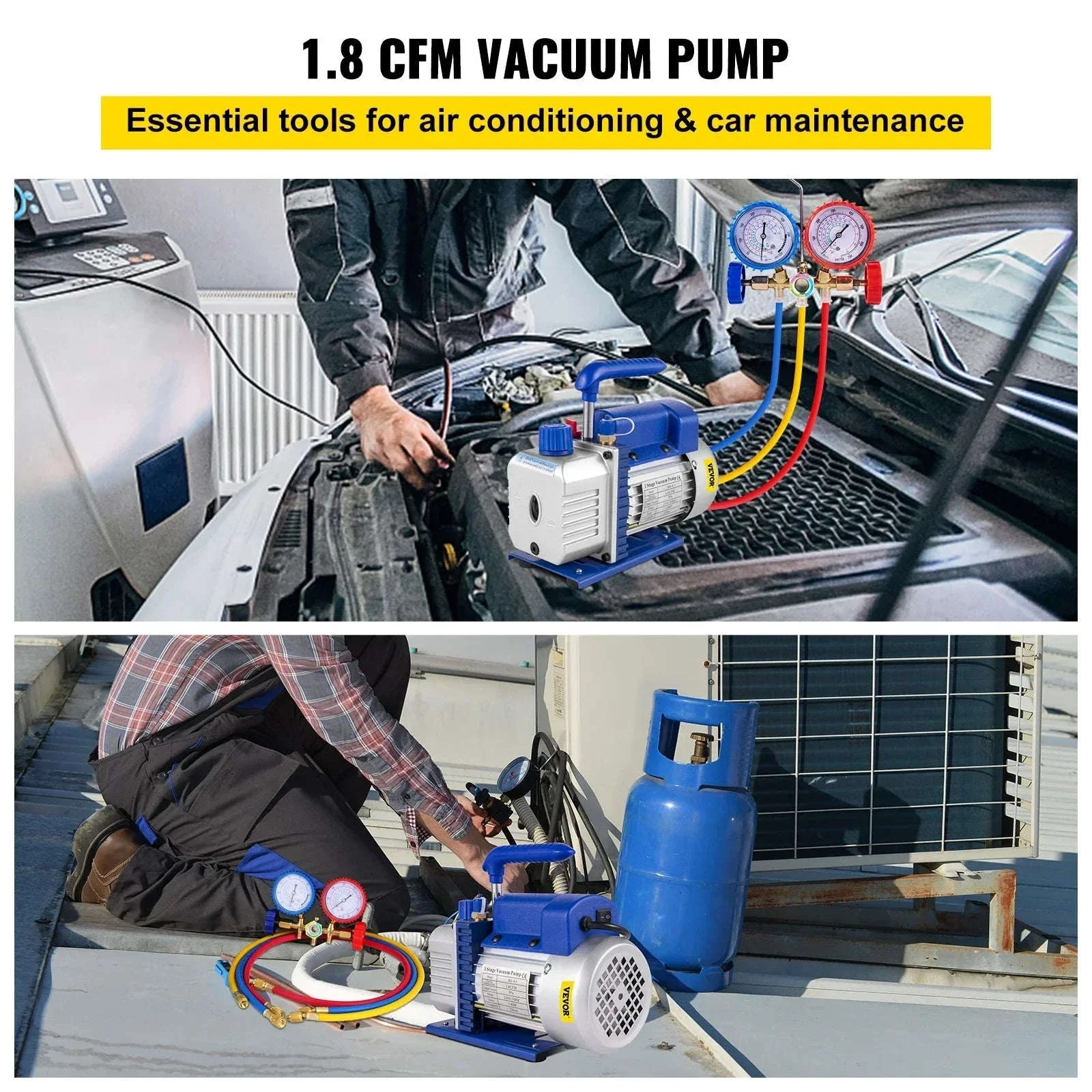 1.8CFM HVAC Vacuum Pump Kit with Manifold Gauge & Hoses - Image 4