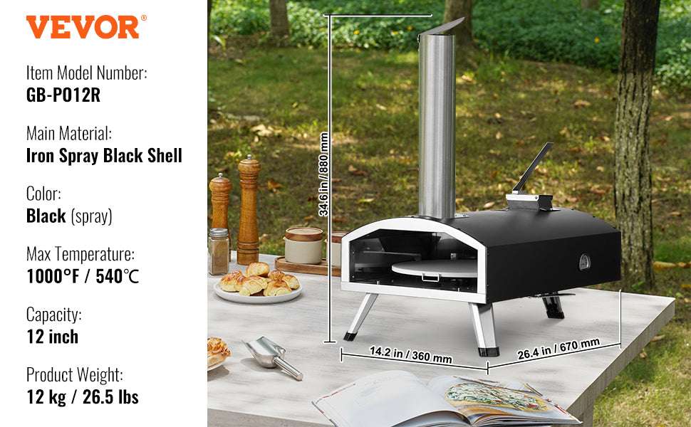 12-Inch Outdoor Pizza Oven with Rotating Stone & Tri-Fuel Cooking - Image 13