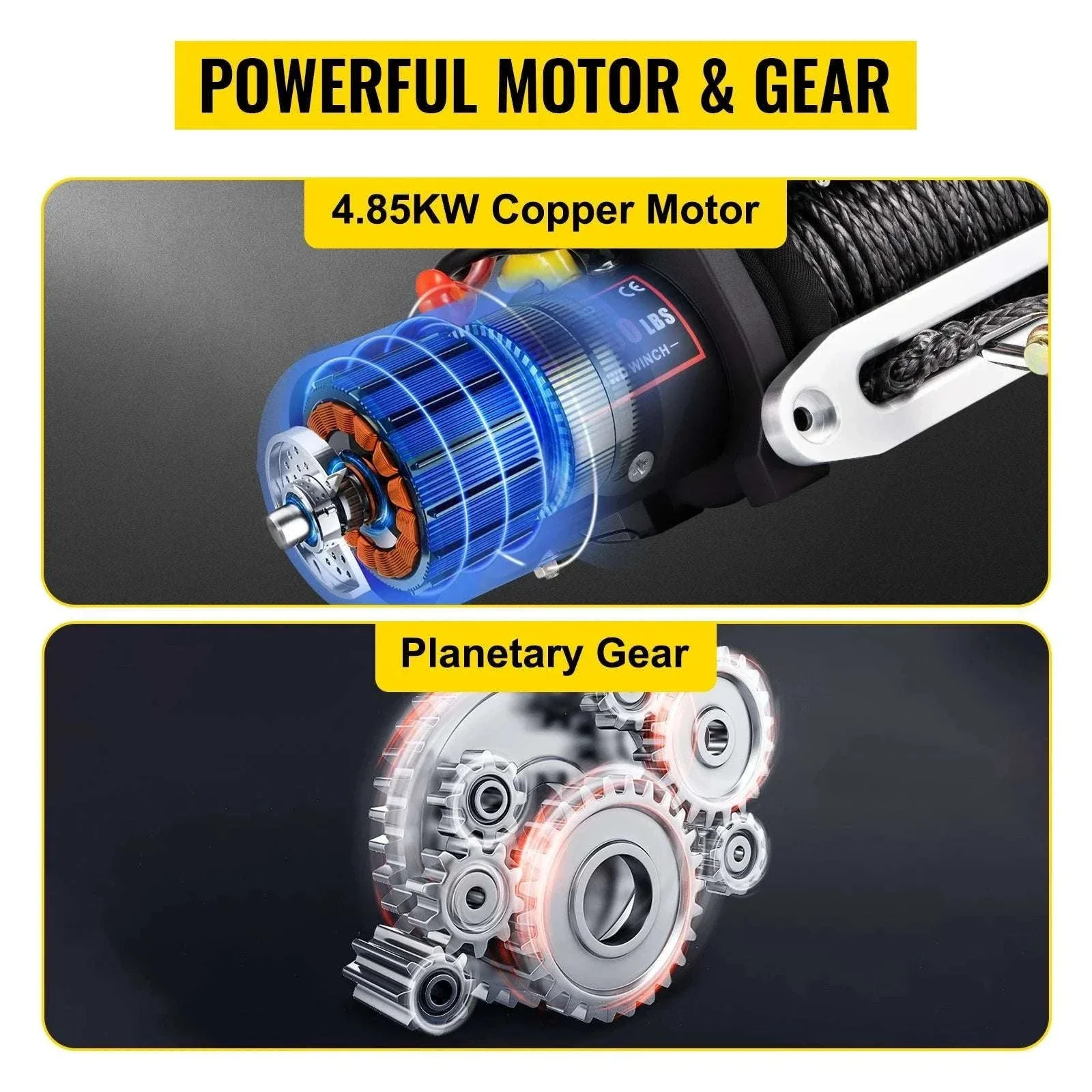 13,500 lb Electric Winch with Wireless Remote & Synthetic Rope - Image 12