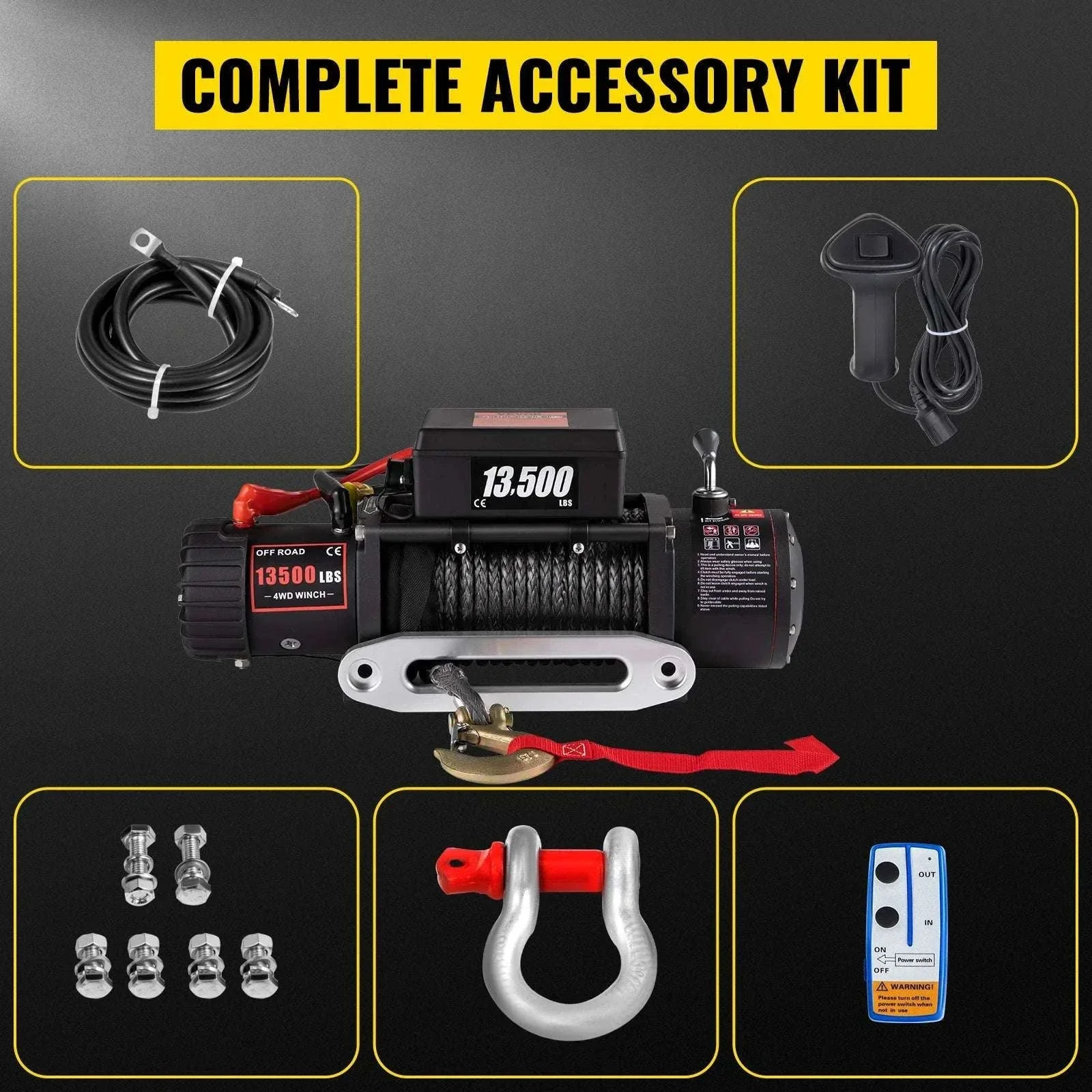 13,500 lb Electric Winch with Wireless Remote & Synthetic Rope - Image 16