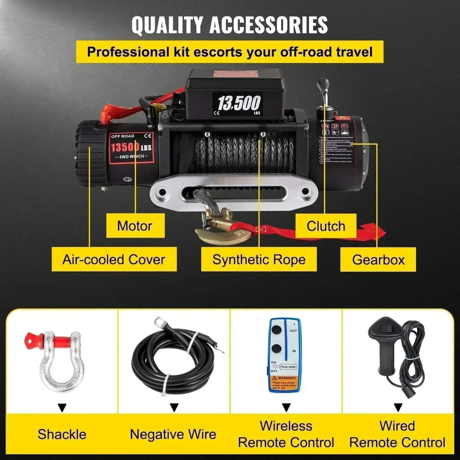 13,500 lb Electric Winch with Wireless Remote & Synthetic Rope - Image 6