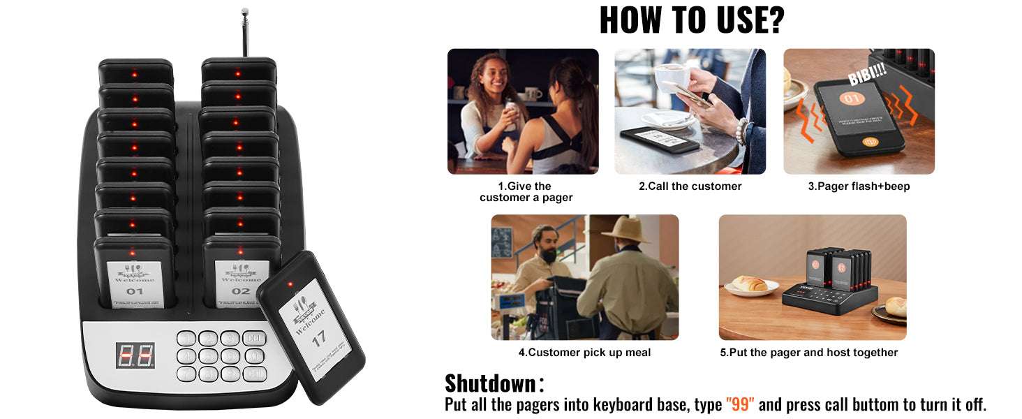 Wireless Restaurant Pager System with 16 Guest Beepers 500m Range - Image 12