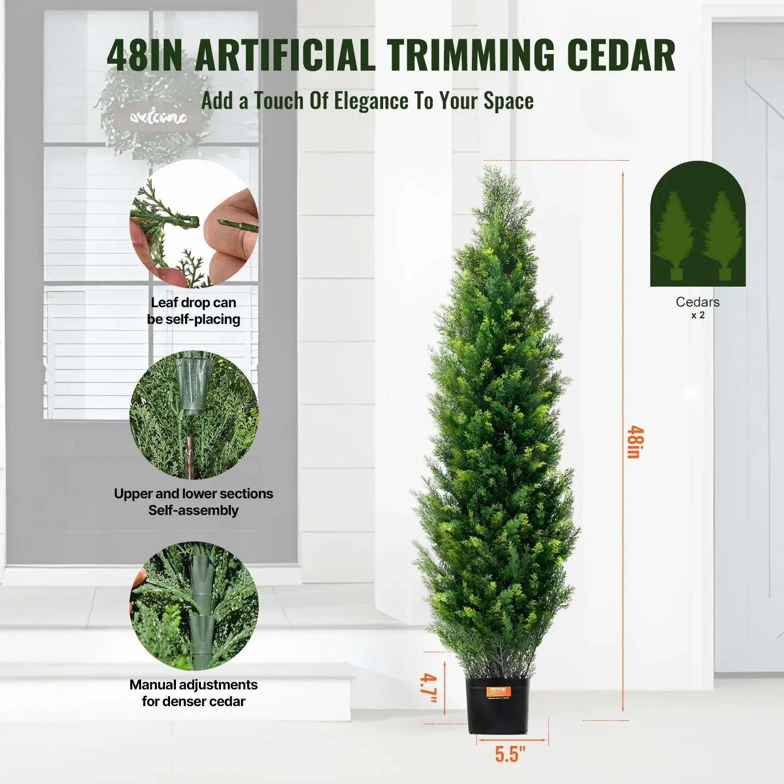 2-Pack 48in Artificial Cedar Topiary Trees for Indoor & Outdoor Decor - Image 17