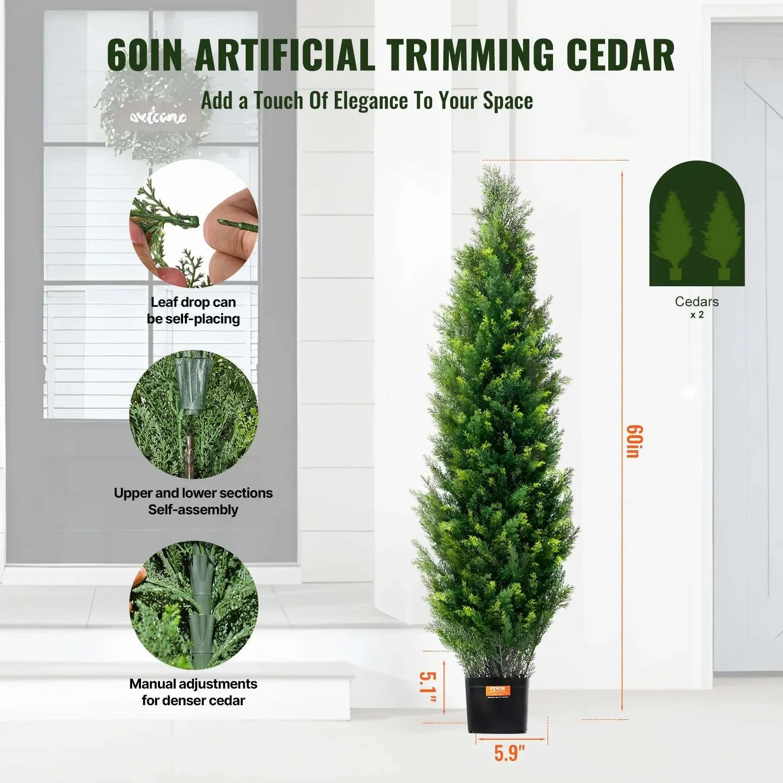 2-Pack 48in Artificial Cedar Topiary Trees for Indoor & Outdoor Decor - Image 24