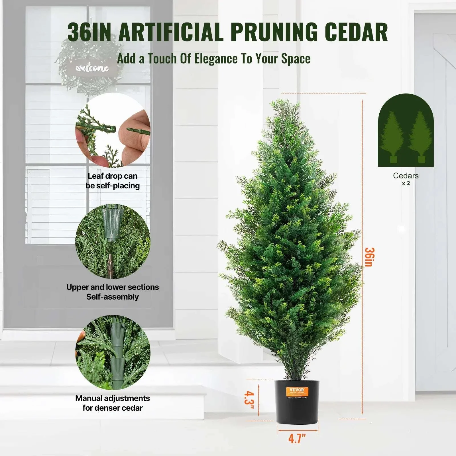 2-Pack 48in Artificial Cedar Topiary Trees for Indoor & Outdoor Decor - Image 9