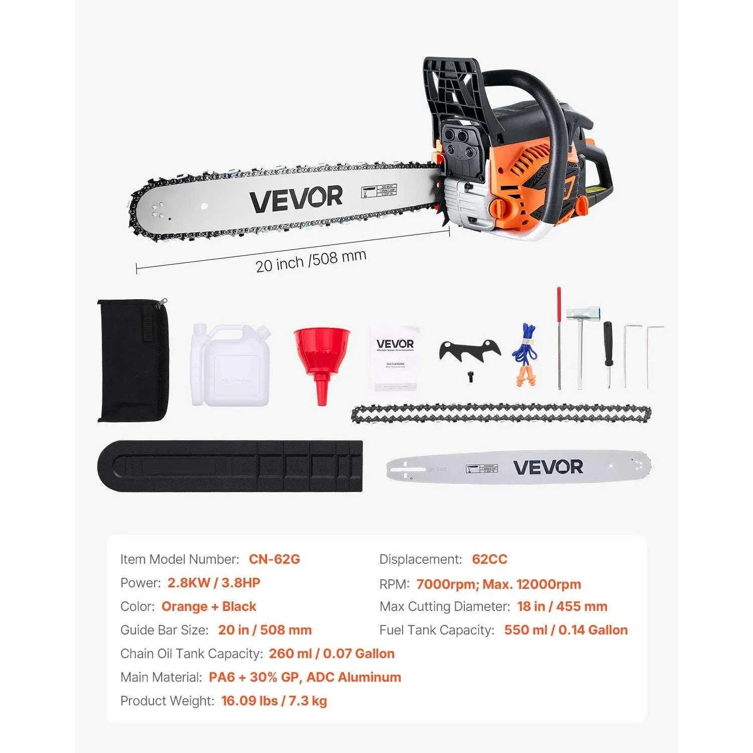 62cc Gas Chainsaw 20-Inch Bar 3.8 HP High-Speed Wood Cutter - Image 6