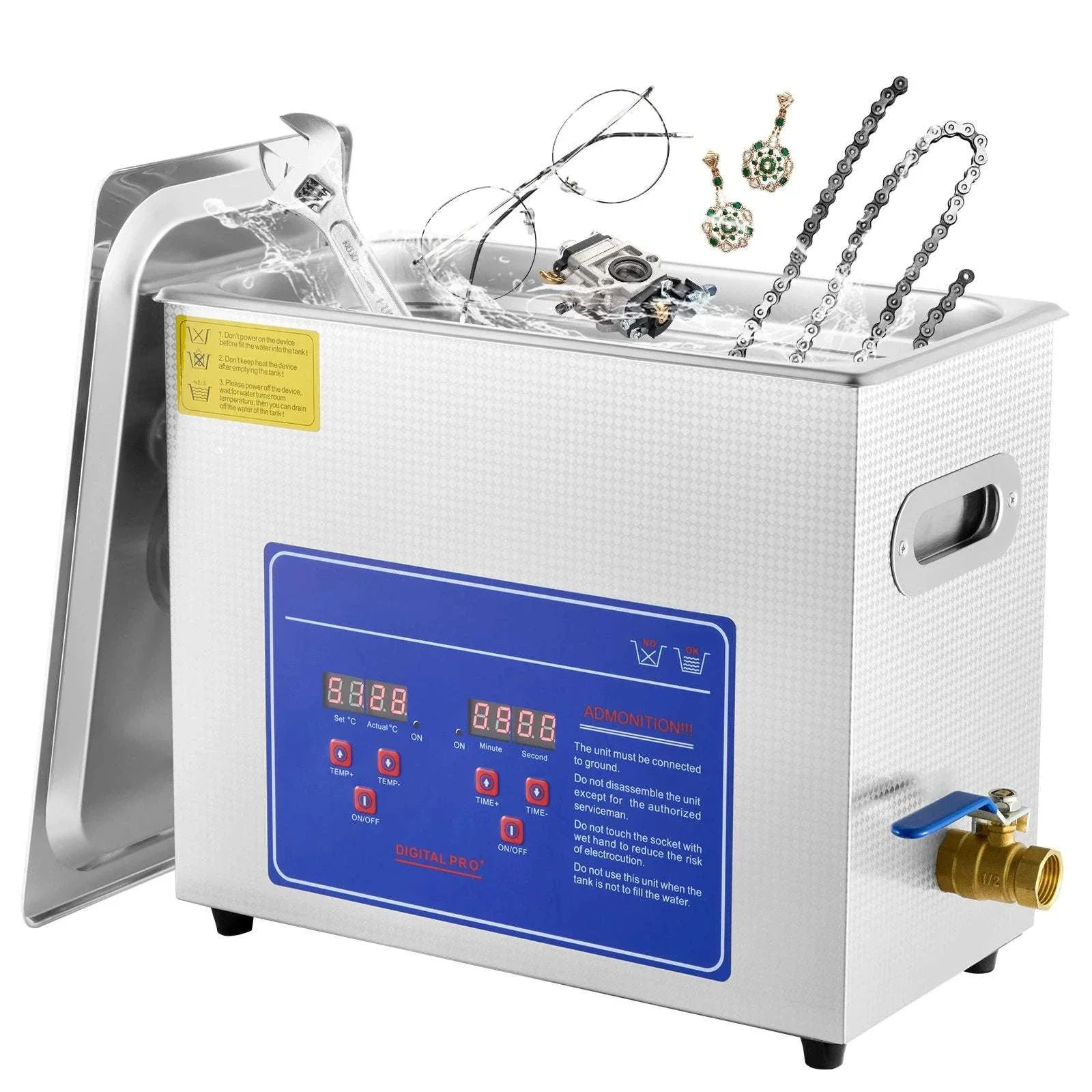 6L Ultrasonic Cleaner with Heater & Timer for Jewelry Cleaning