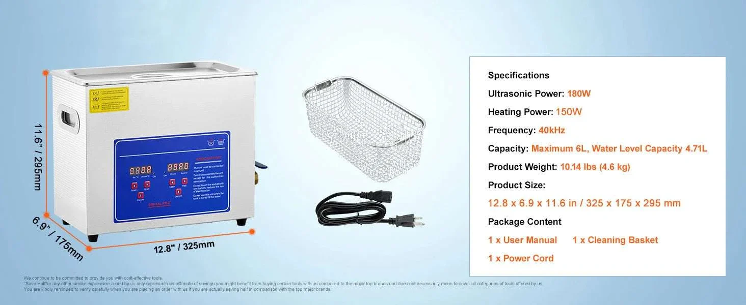 6L Ultrasonic Cleaner with Heater & Timer for Jewelry Cleaning - Image 12