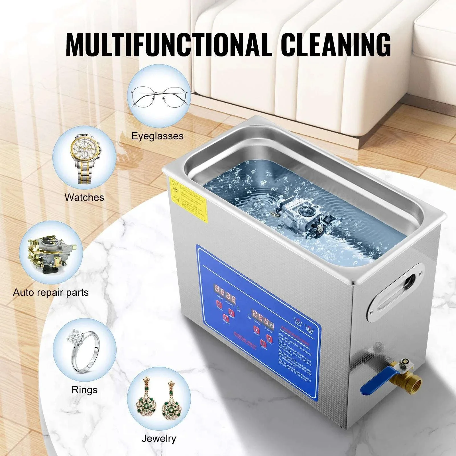 6L Ultrasonic Cleaner with Heater & Timer for Jewelry Cleaning - Image 5