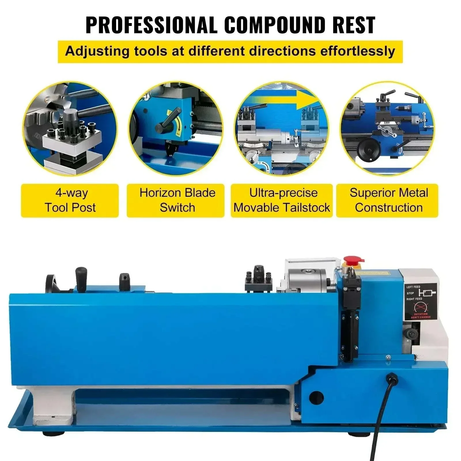 7x14 Inch Mini Metal Lathe 550W Variable Speed 50–2500 RPM - Image 2