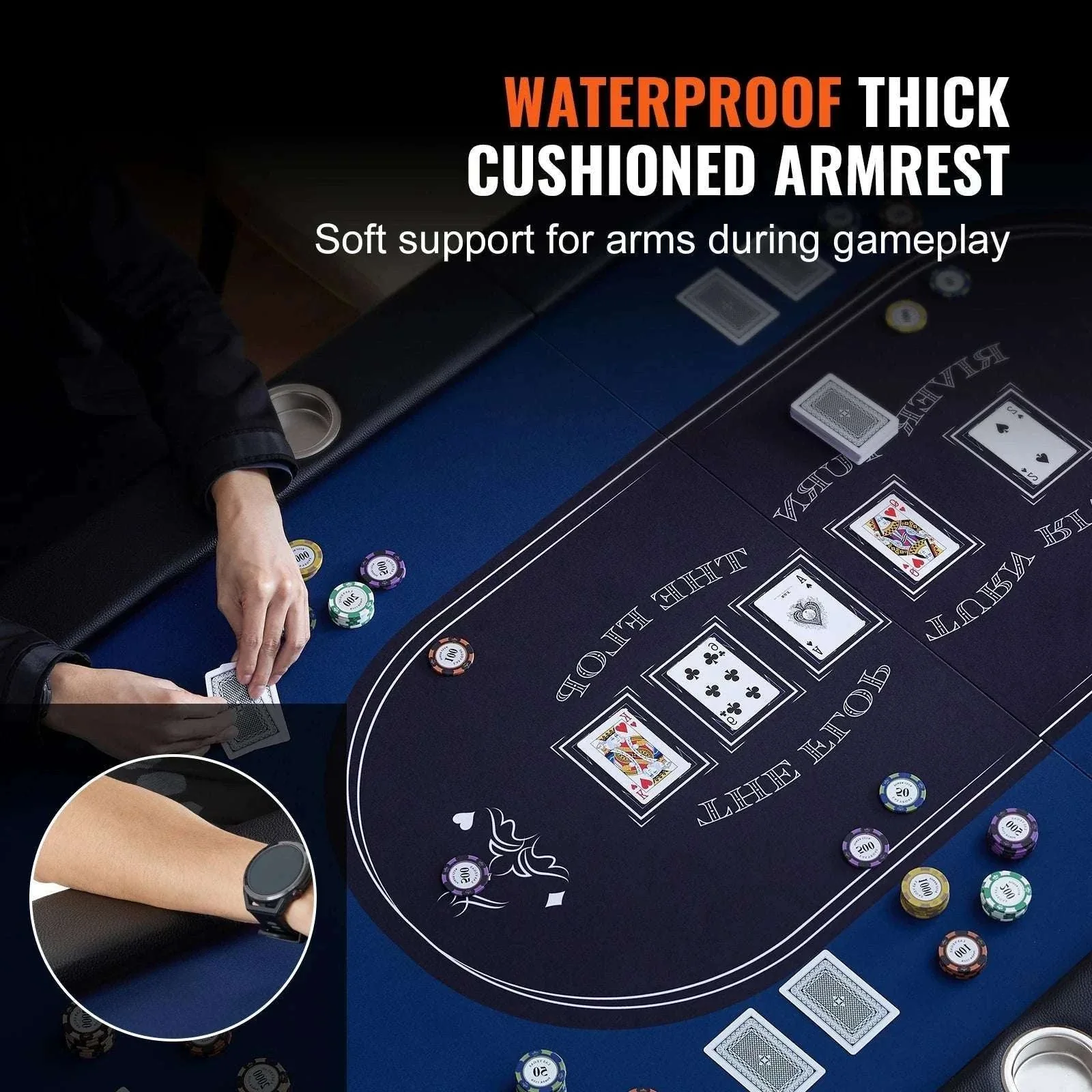 8 Player Foldable Poker Table with Cup Holders & Padded Rails - Image 4