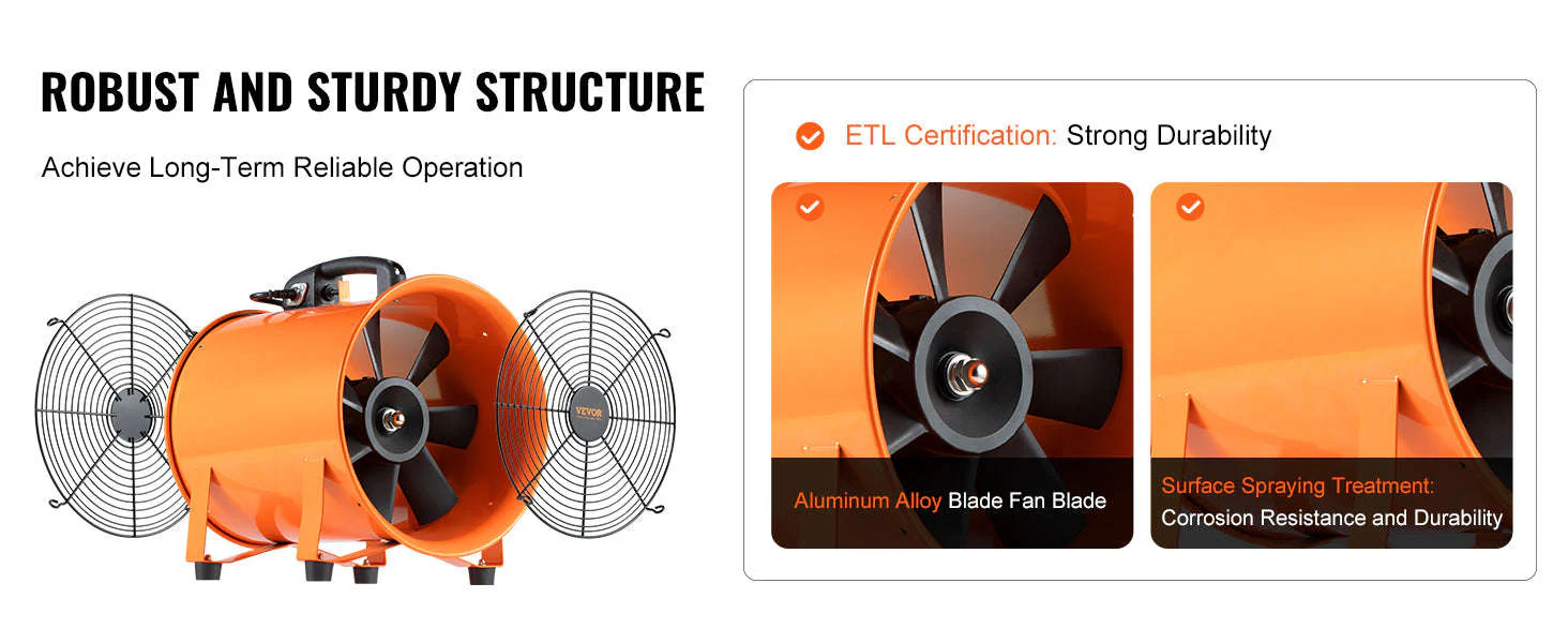 8 Inch Exhaust Fan with PVC Duct Hose 1070CFM Industrial Blower - Image 9