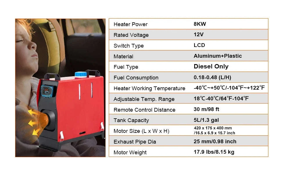 8KW Diesel Air Heater 12V All-in-One with Remote & LCD Control - Image 16