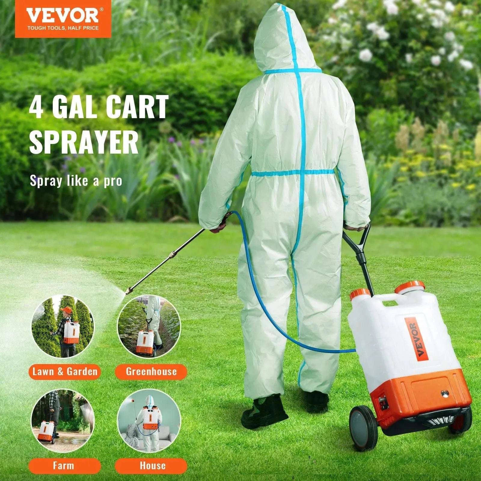 Battery Backpack Sprayer 4 Gallon, 0–94 PSI with Cart and 8 Nozzles - Image 2