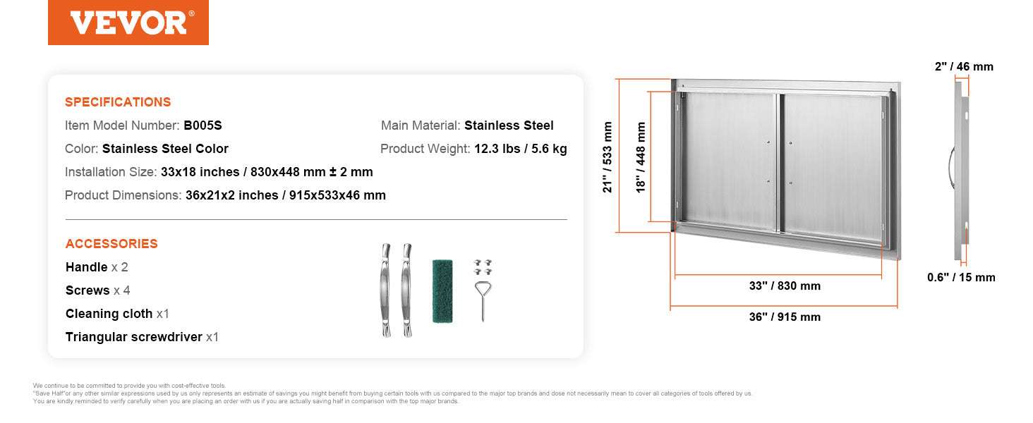 Stainless Steel BBQ Access Door Double Flush Mount Outdoor Cabinet Door - Image 14