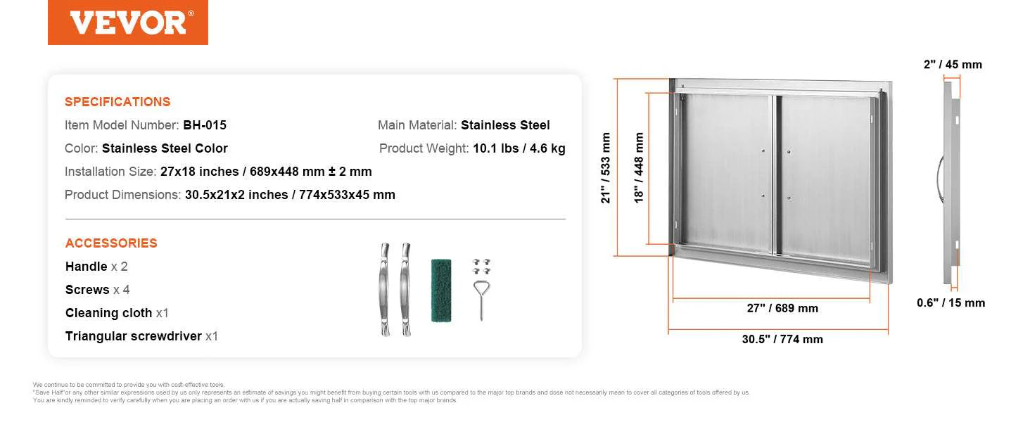 Stainless Steel BBQ Access Door Double Flush Mount Outdoor Cabinet Door - Image 17