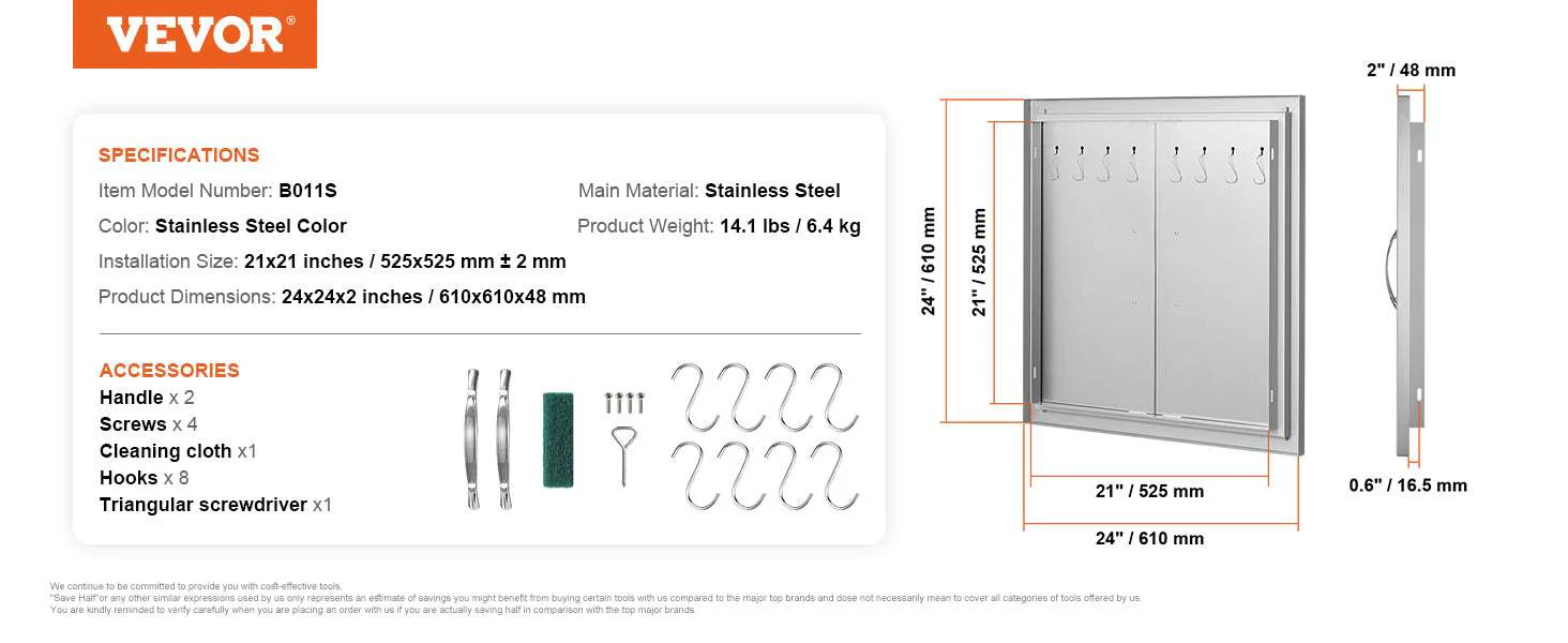 Stainless Steel BBQ Access Door Double Flush Mount Outdoor Cabinet Door - Image 19