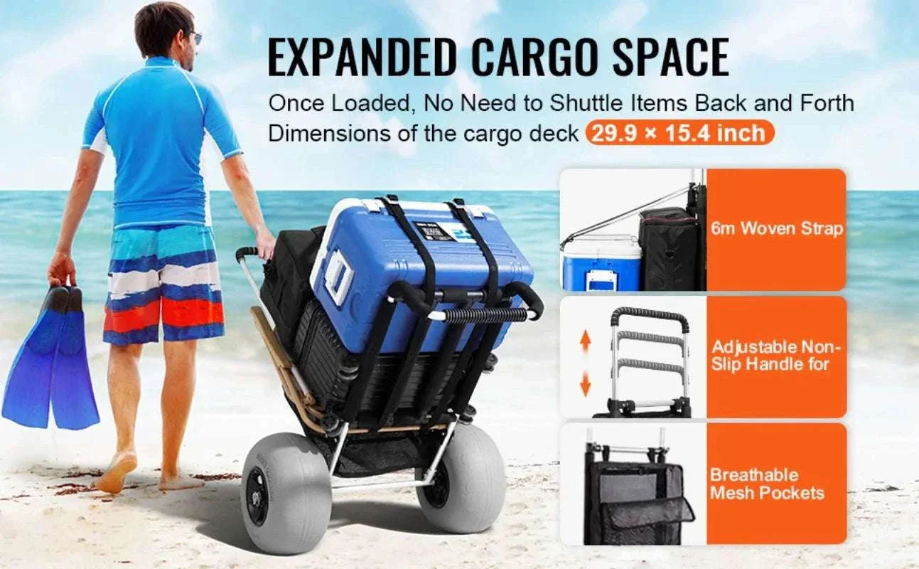 Beach Dolly Cart with 12" Balloon Wheels, 165lb Capacity Foldable - Image 10