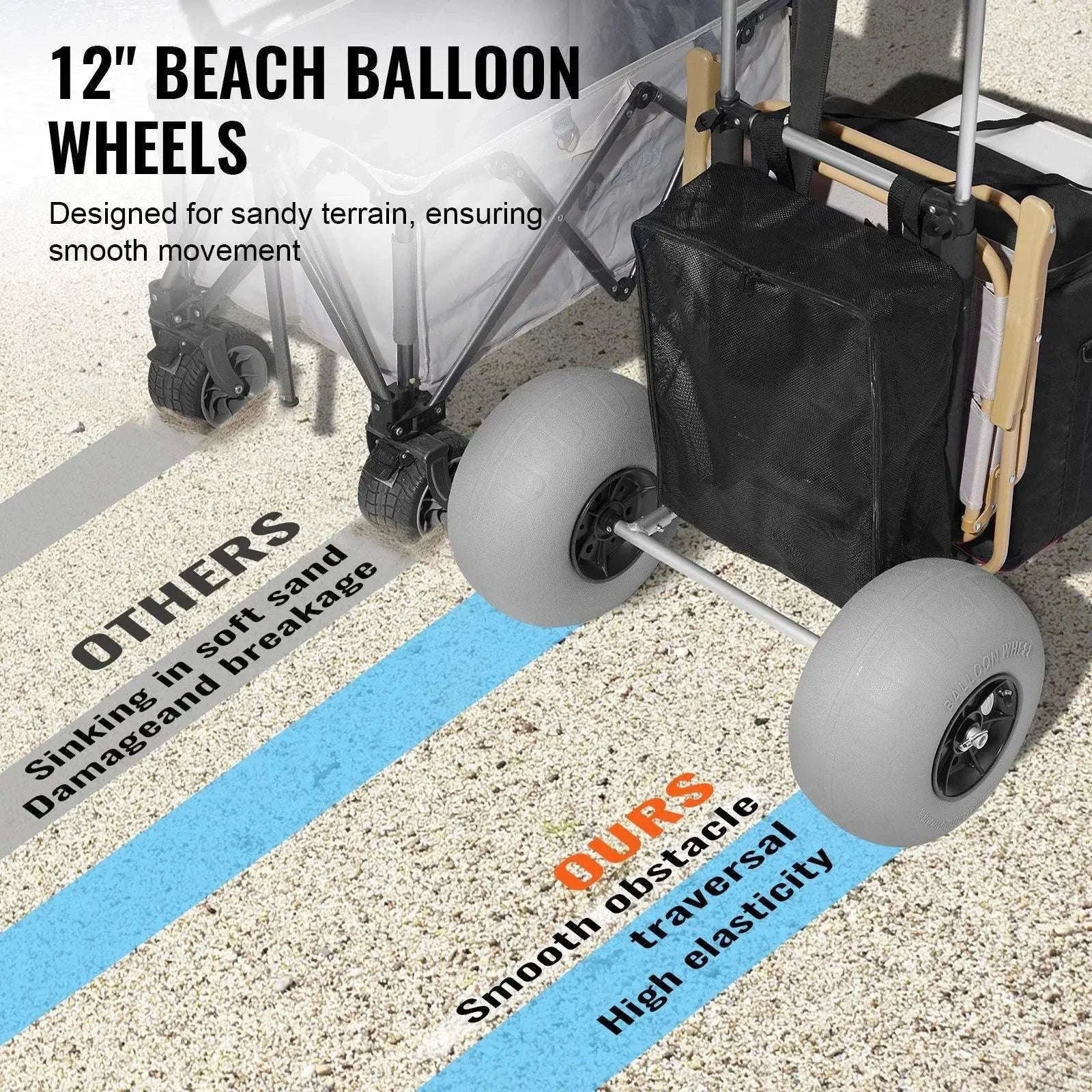 Beach Dolly Cart with 12" Balloon Wheels, 165lb Capacity Foldable - Image 3
