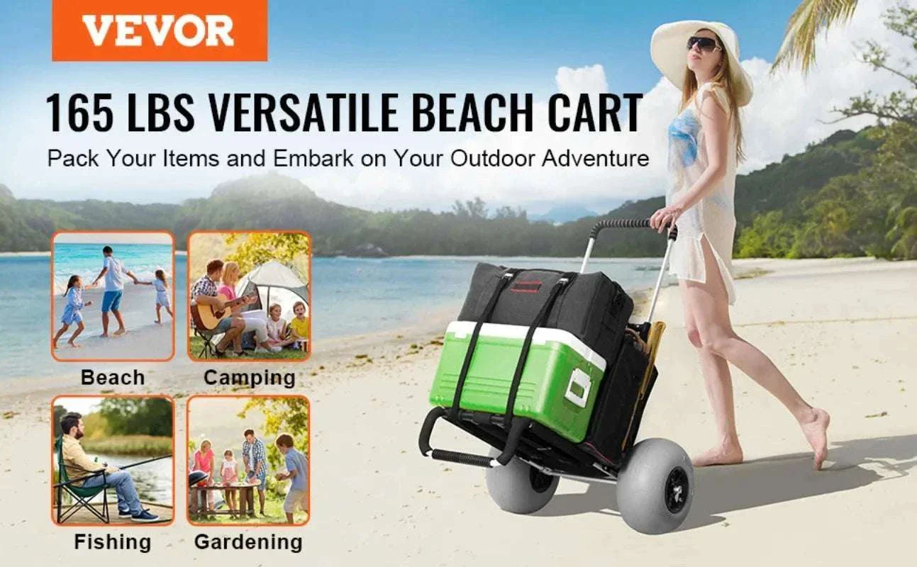 Beach Dolly Cart with 12" Balloon Wheels, 165lb Capacity Foldable - Image 9