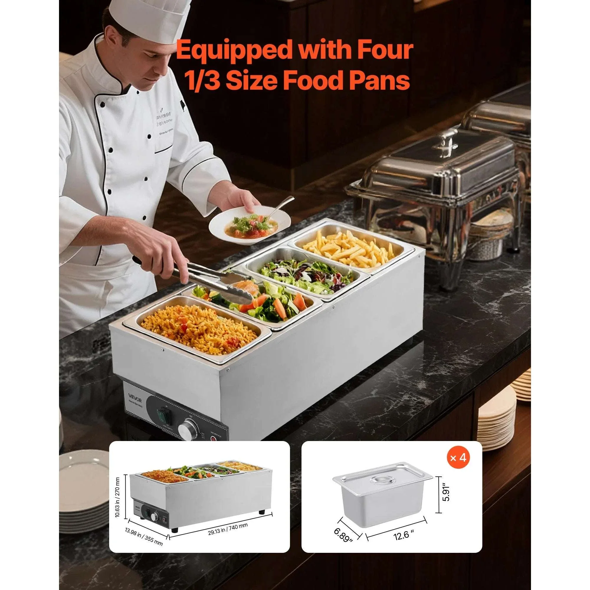 Commercial Food Warmer 1500W Bain Marie with 4 Pans - Image 9