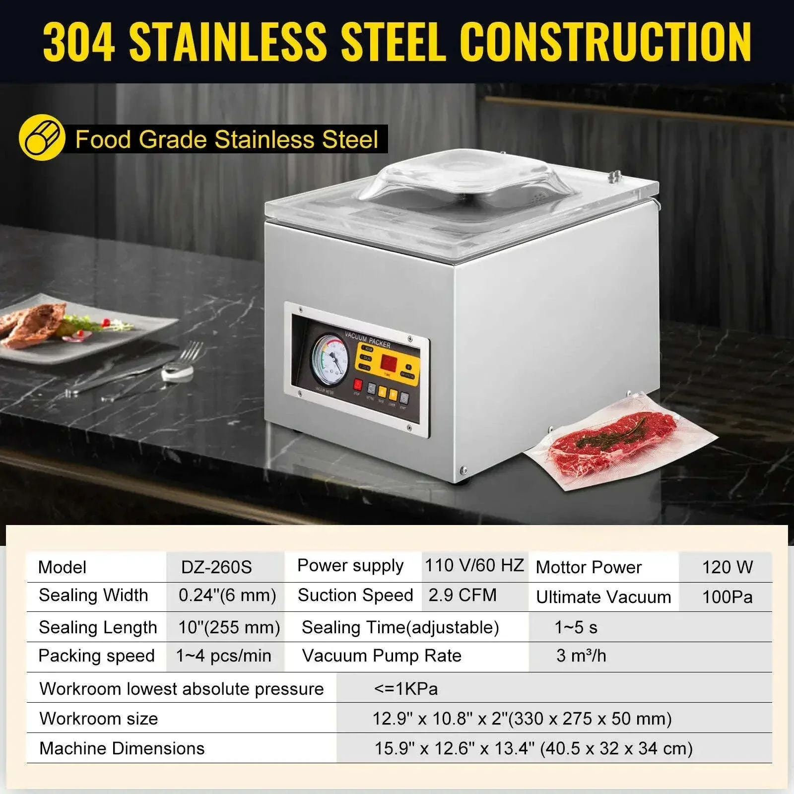 Commercial Vacuum Sealer Machine 120W DZ-260S Food Packing - Image 2