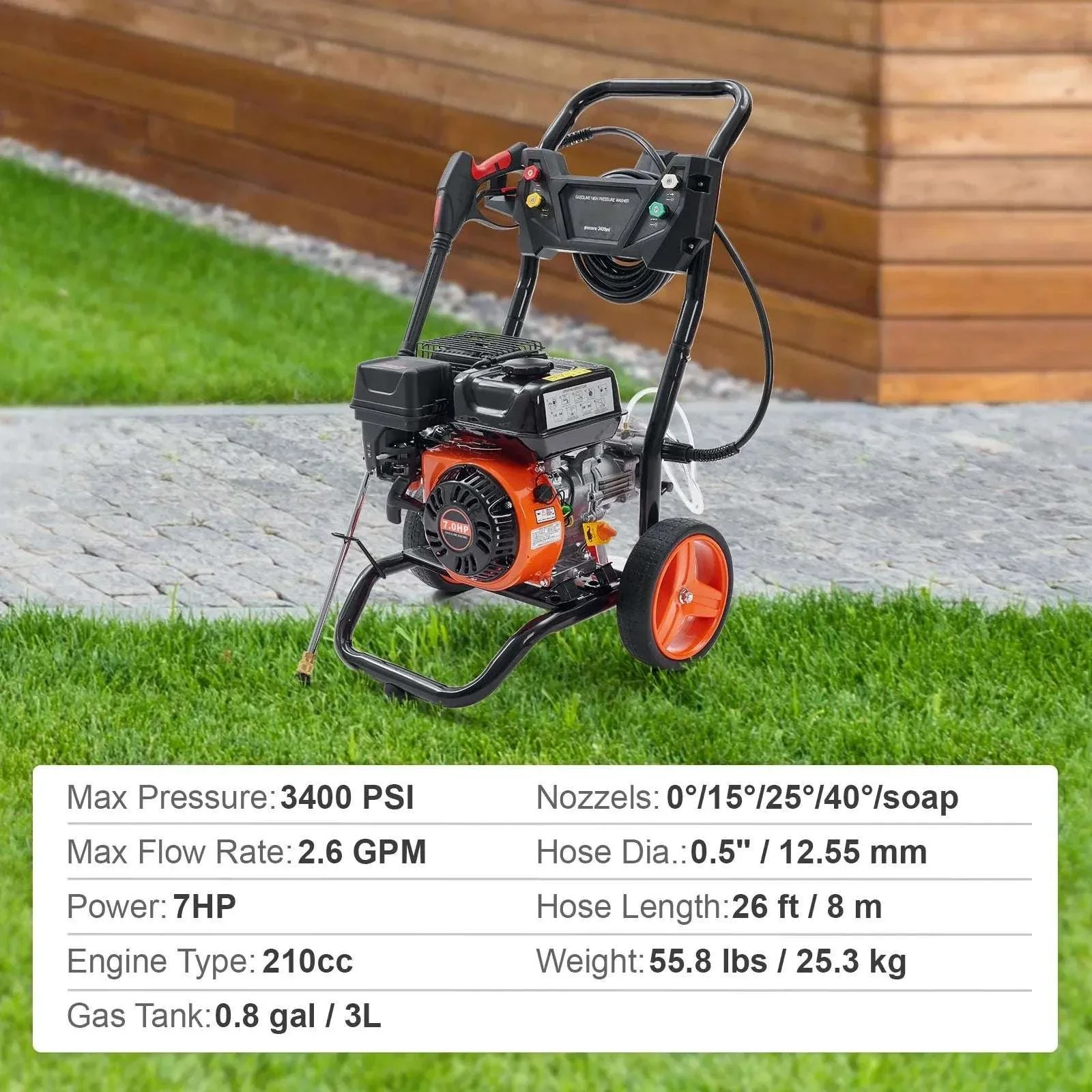 Gas Pressure Washer 3400 PSI 2.6 GPM with 5 Nozzles & 26ft Hose - Image 6