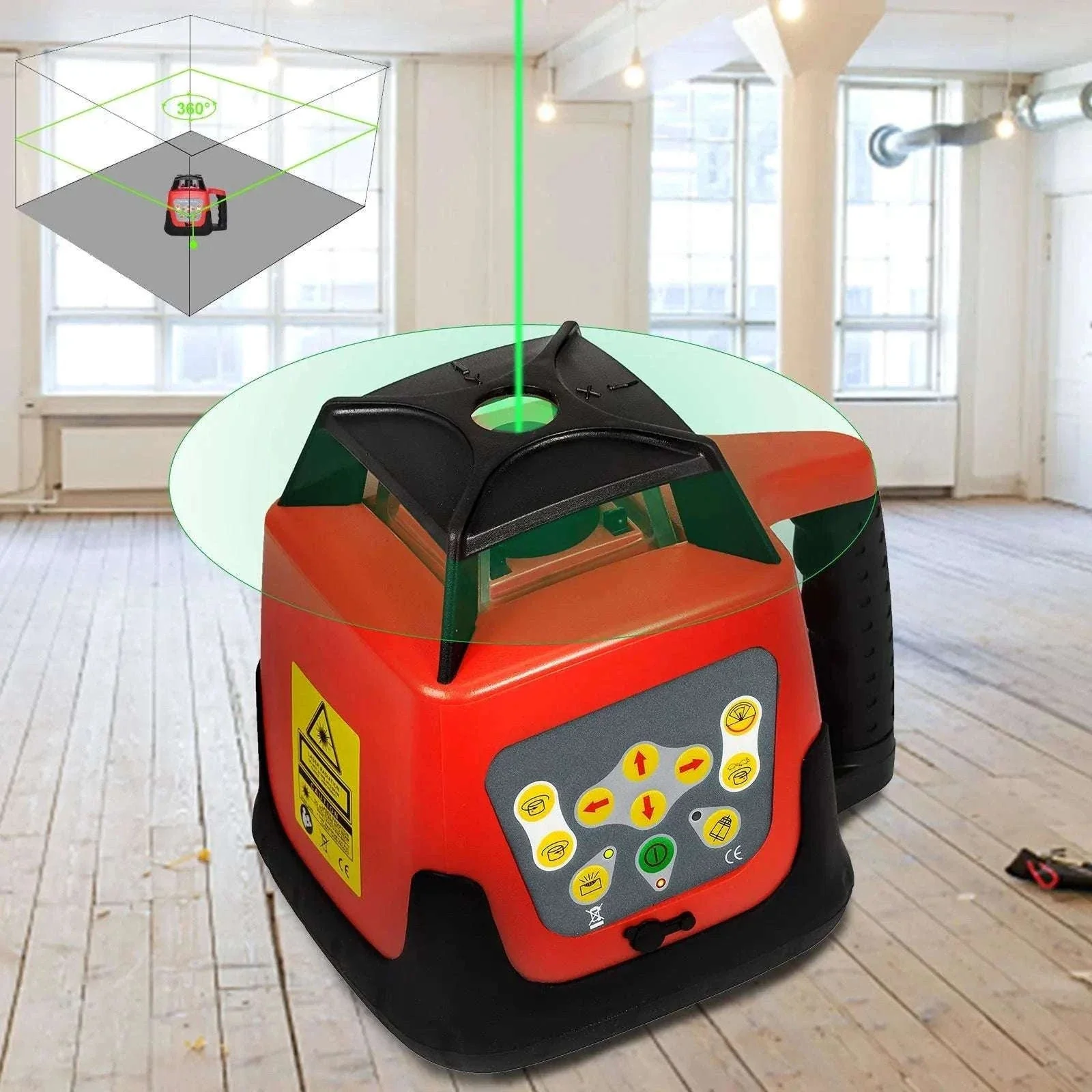 Rotary Laser Level 360° Green Beam Self-Leveling with Remote - Image 4