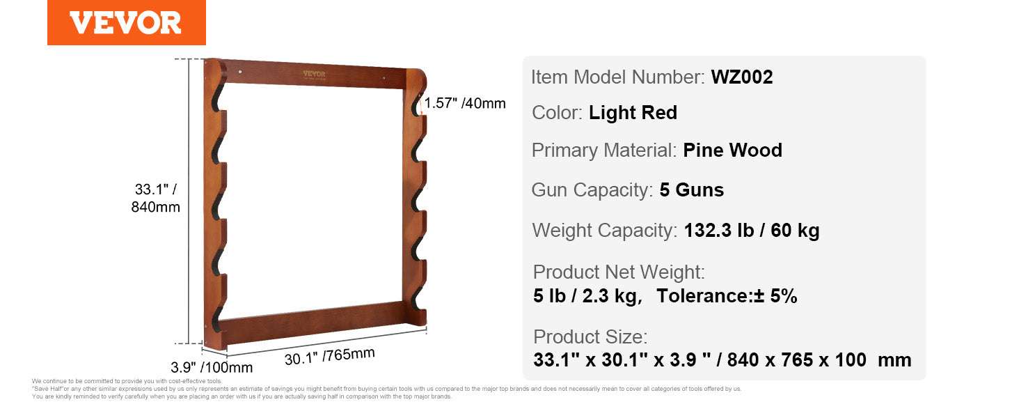 Wall Mounted Wooden Gun Rack with 5 Slots & 132 lb Capacity - Image 13