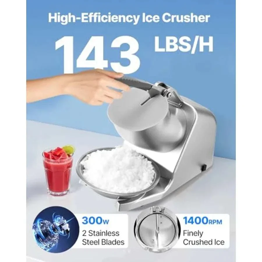 Electric Ice Crusher Machine 143lbs/hr Snow Cone Maker with Bowl - Image 8