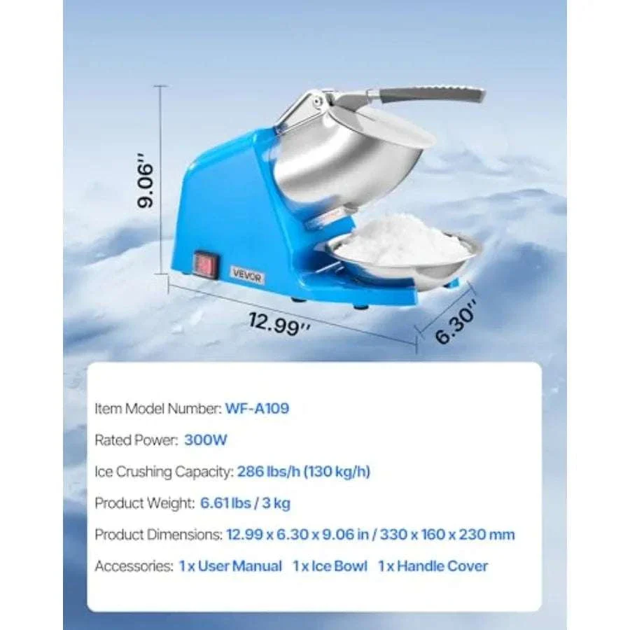Electric Ice Crusher Machine 286 lbs/hr 4-Blade Snow Cone Maker - Image 13