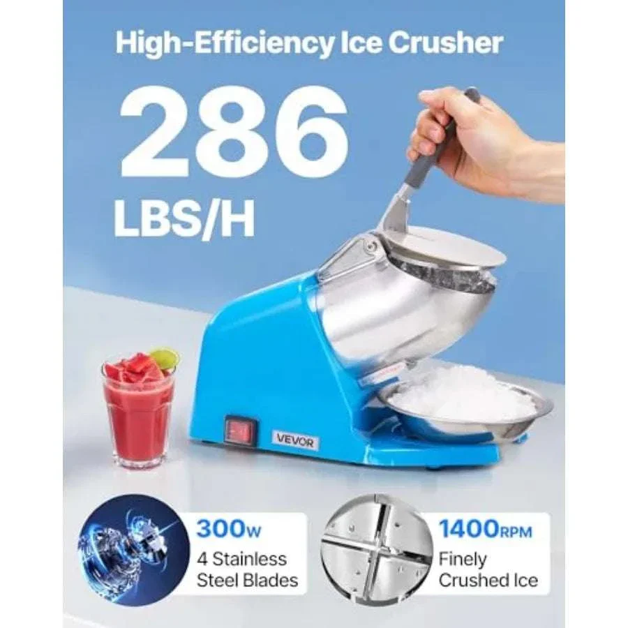 Electric Ice Crusher Machine 286 lbs/hr 4-Blade Snow Cone Maker - Image 2