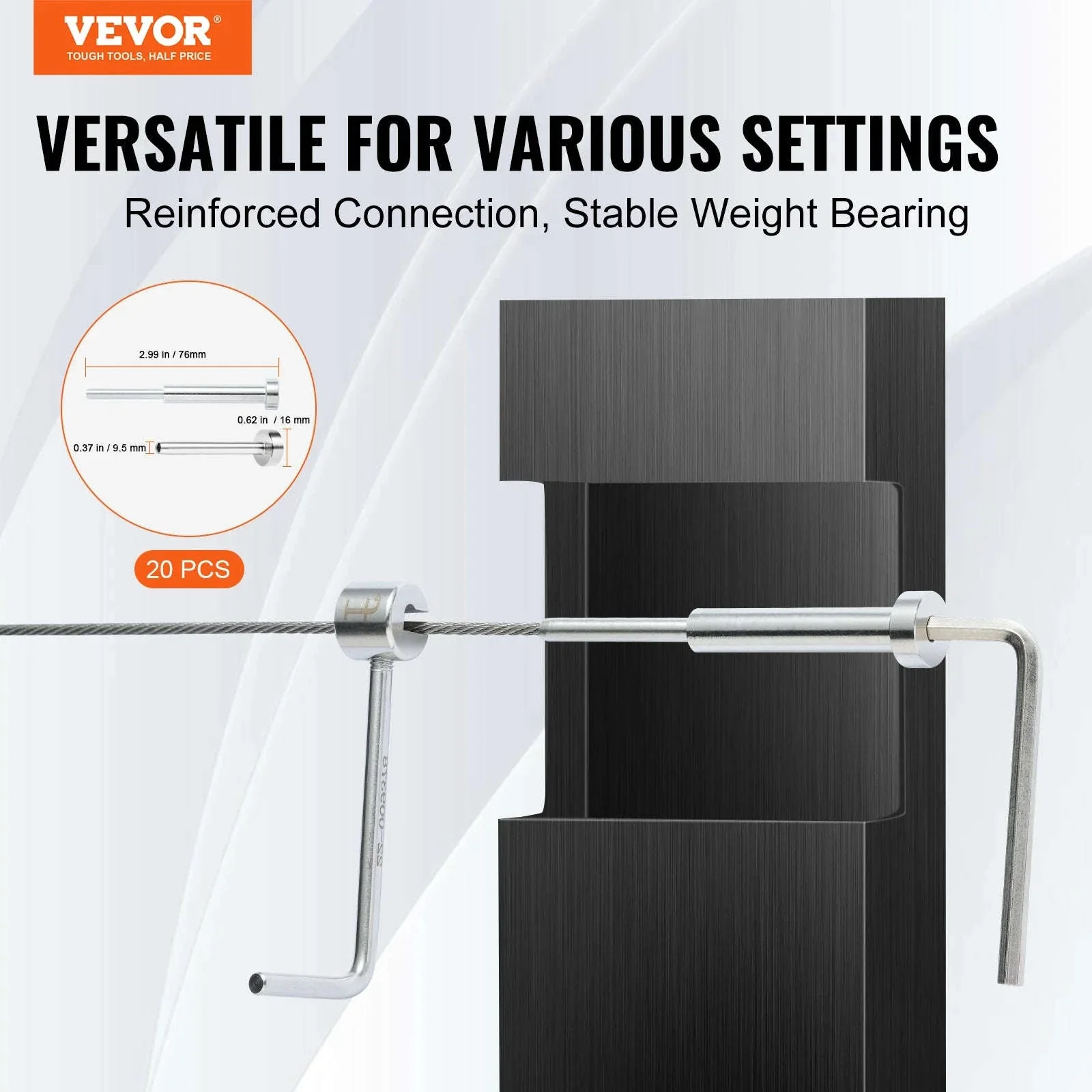 T316 Stainless Steel Cable Railing Kit for 1/8" Cable, 20 Pack - Image 2