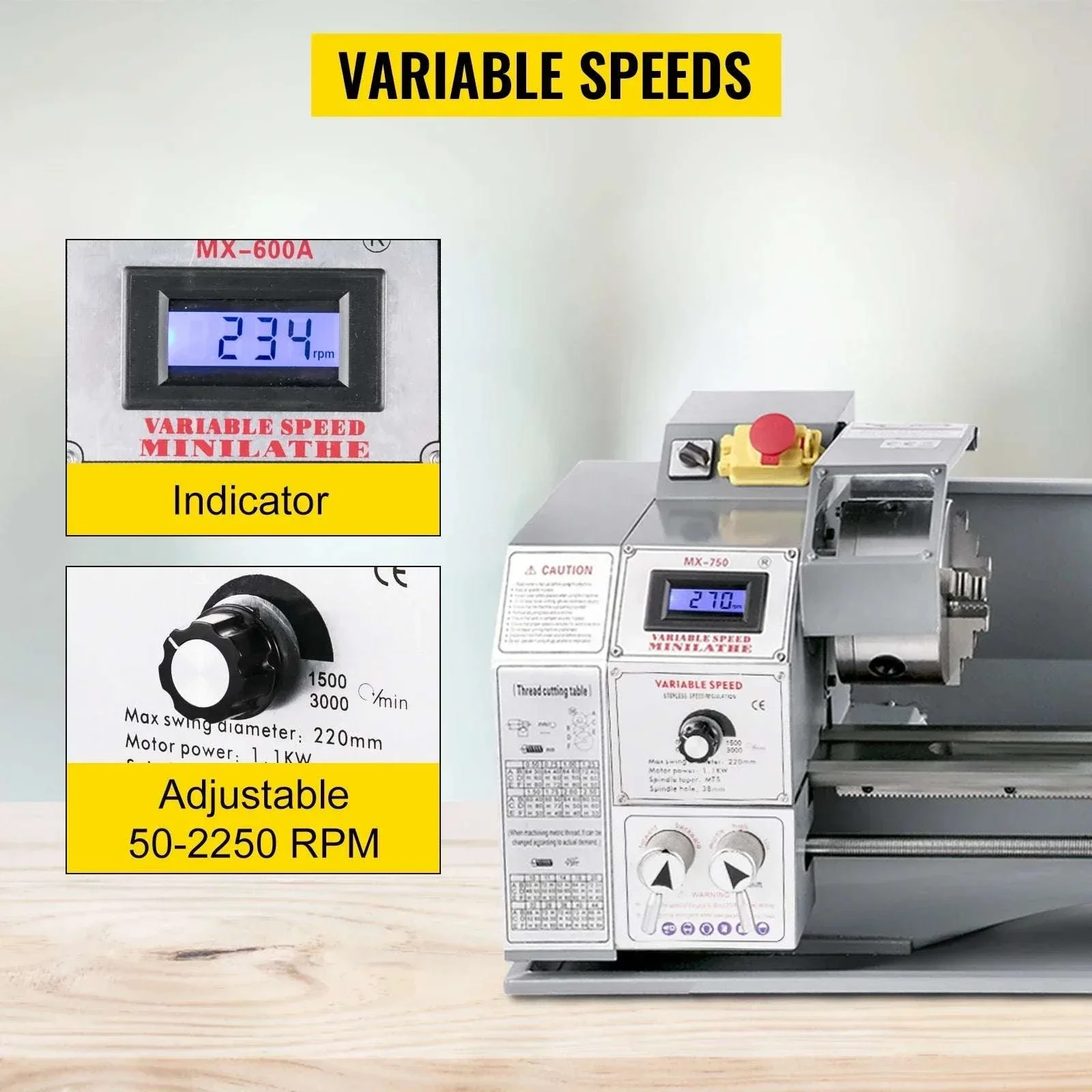 Mini Metal Lathe Machine Variable Speed 550W–1100W Multi-Size - Image 5