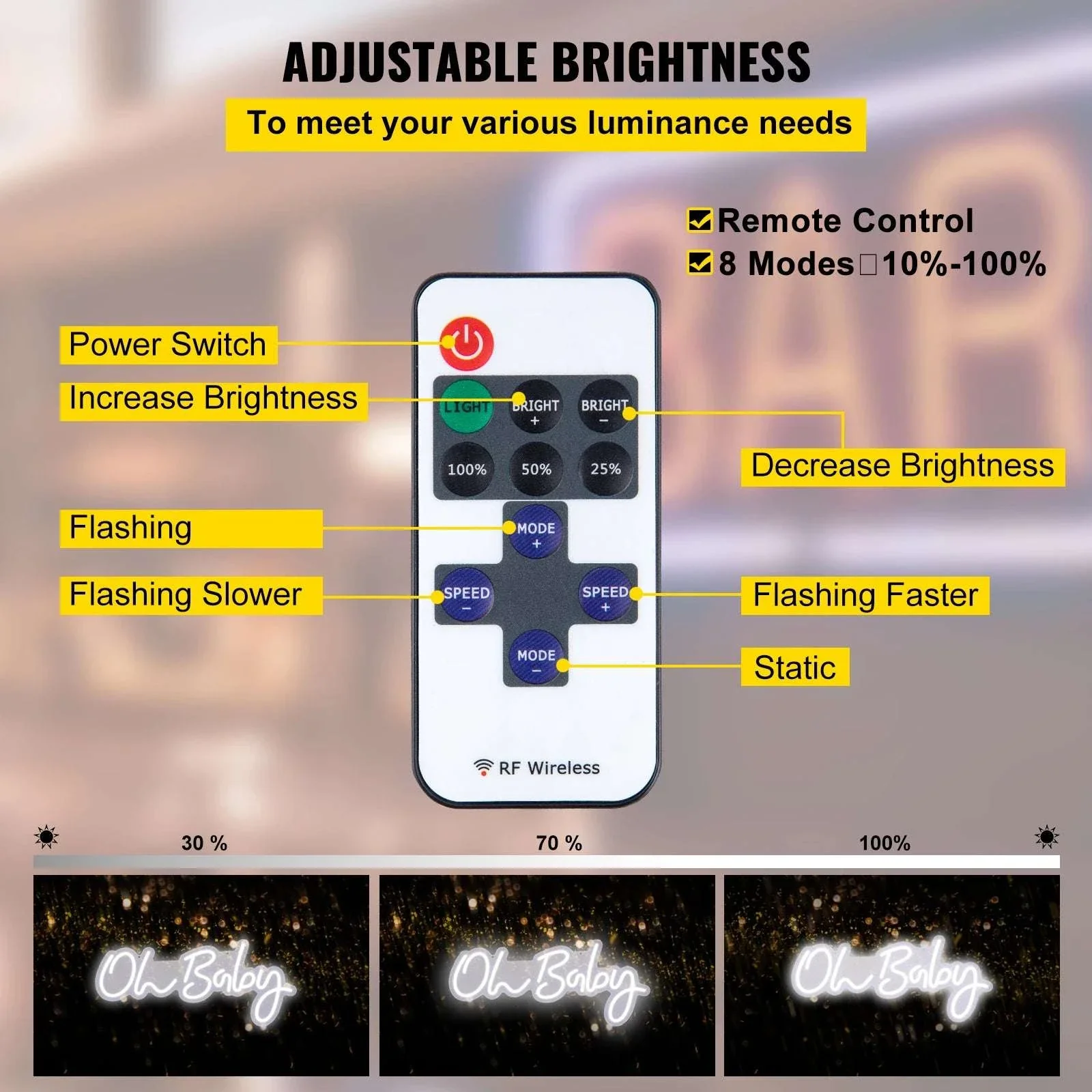 Oh Baby LED Neon Sign with Remote & Adjustable Brightness - Image 3