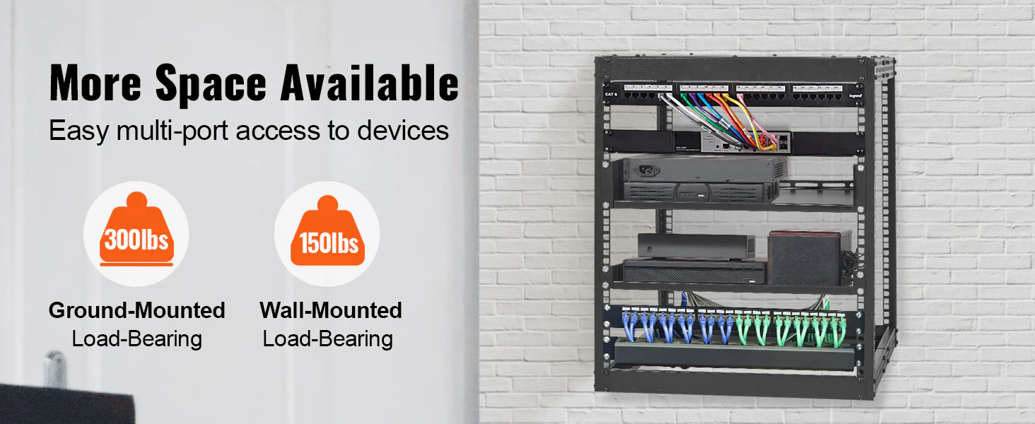 Open Frame Server Rack 12U–20U Adjustable Depth Wall or Floor Mount - Image 9
